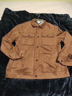 Report Collection Men's Chest-Pocket Suede-Look Jacket in Brown XL